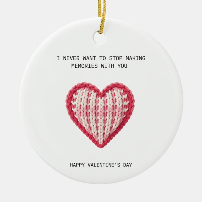 Valentine’s Day Card – Knit Heart Design Ceramic Tree Decoration (Front)