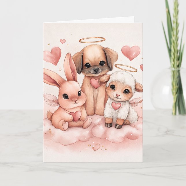 Valentine’s Day Card with Baby Cupid Animals (Front)