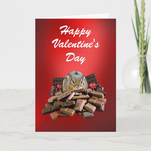Valentine’s Day Chocolate Chipmunk Holiday Card (Front)