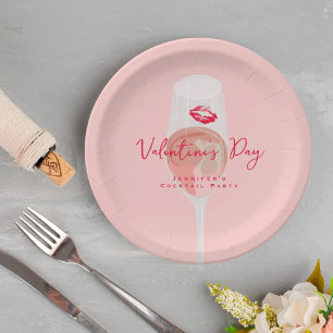 Valentine’s Day Cocktail Party Pink Rosé Paper Plate