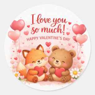 Valentine’s Day Cute Illustration – “I Love You Classic Round Sticker