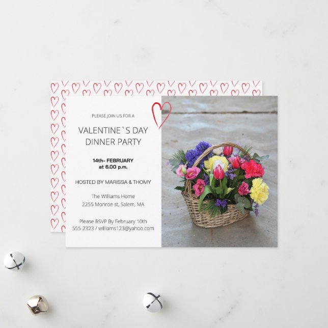 Valentine`s Day Dinner Party Modern Script Photo Holiday Card (Front/Back In Situ)