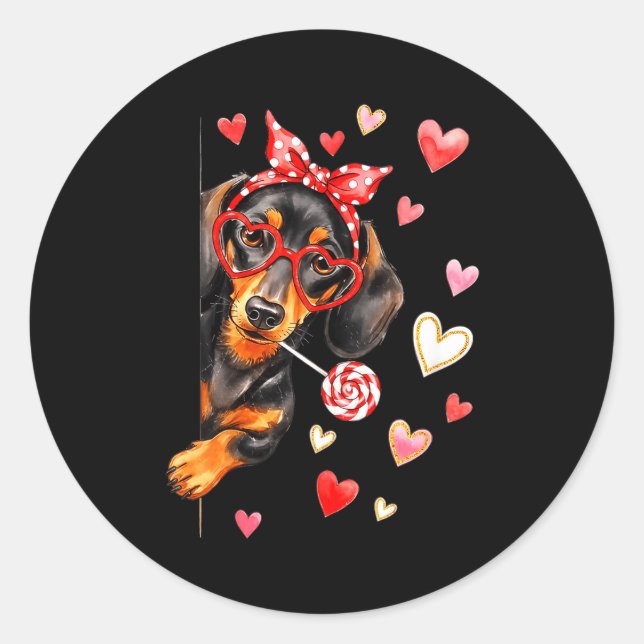 Valentine’s Day Dog Cute Dachshund Dogs For Dog Mo Classic Round Sticker (Front)
