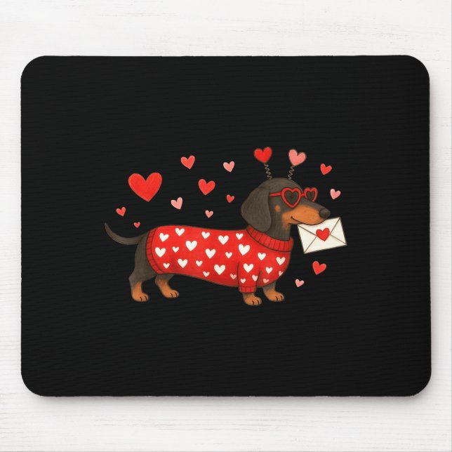 Valentine’s Day Dog Cute Dachshund Dogs For Dog Mo Mouse Pad (Front)