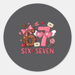 Valentine’s Day Funny 67 Meme Six Seven 6 7 Hearts Classic Round Sticker