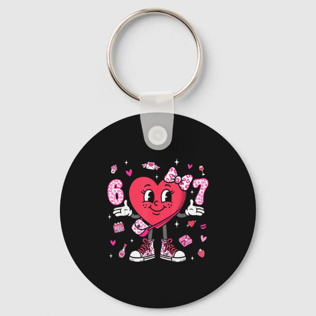Valentine’s Day Funny 67 Meme Six Seven 6 7 Valent Key Ring (Front)