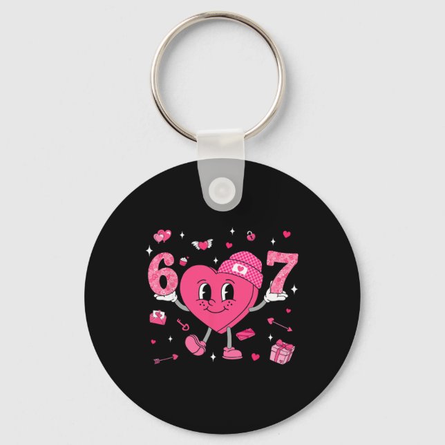 Valentine’s Day Funny 67 Meme Six Seven 6 7 Valent Key Ring (Front)