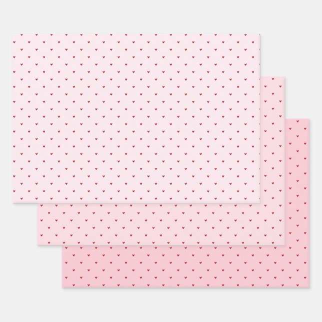 Valentine’s Day Girly Soft Red Pink Heart Pattern Wrapping Paper Sheet (Set)