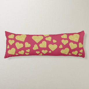 Valentine’s Day Gold Hearts Pattern Magenta  Body Cushion