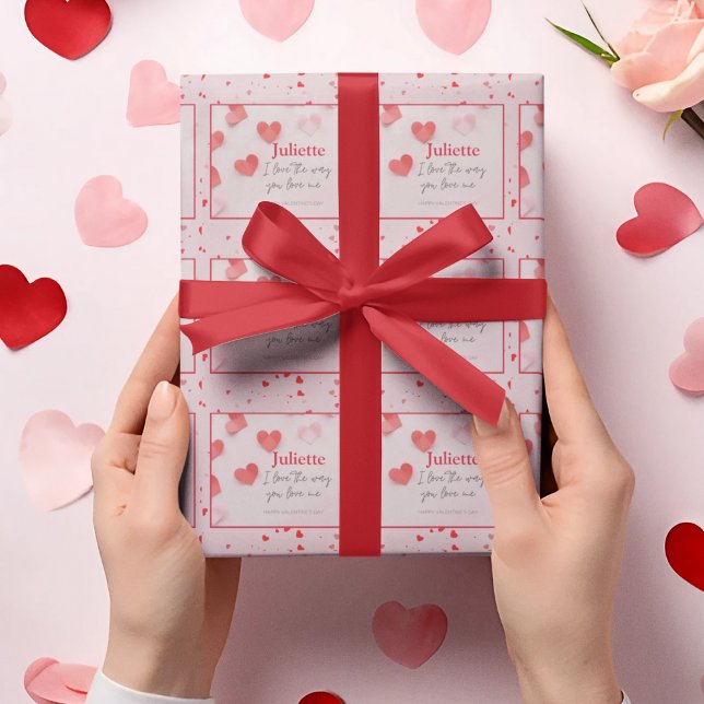 Valentine’s Day Heart red & pink Custom Wrapping Paper (Romantic Pink and Red Heart Valentine's Day Wrapping Paper)