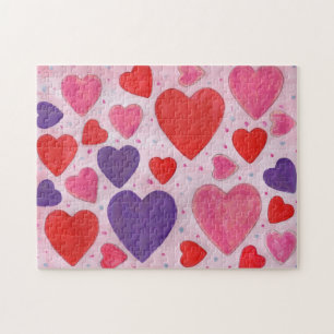 Valentine’s Day Hearts in Pink, Purple & Red Jigsaw Puzzle