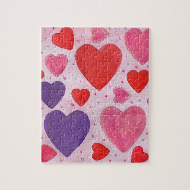 Valentine’s Day Hearts Pattern in Pink Purple Red Jigsaw Puzzle (Vertical)