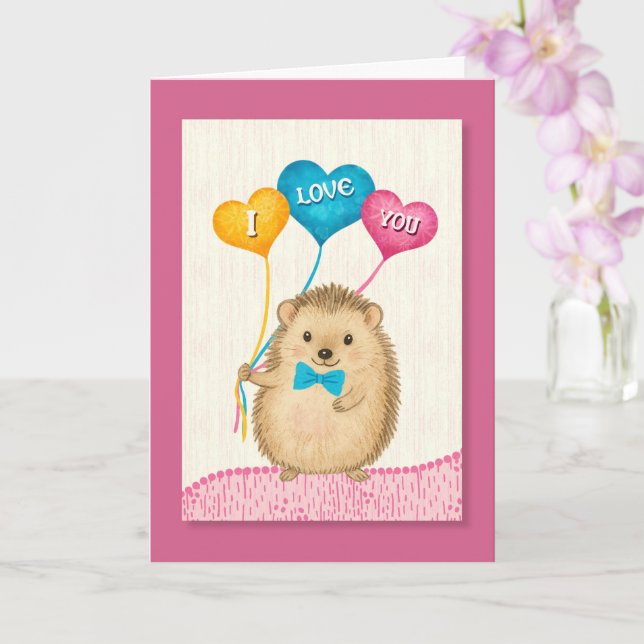 Valentine’s Day I Love You Cute Hedgehog Card (Orchid)