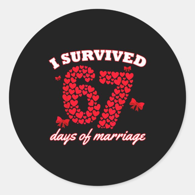 Valentine’s Day I Survived 67 Days Of Dating Funny Classic Round Sticker (Front)