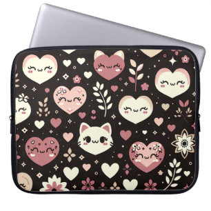 Valentine’s Day Kawaii Cats Hearts Flower Pattern Laptop Sleeve