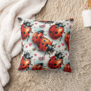 Valentine`s Day Ladybug Love Pattern Cushion
