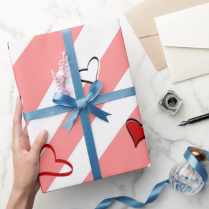 Valentine’s Day Love Hearts And Pink Line’s Wrapping Paper