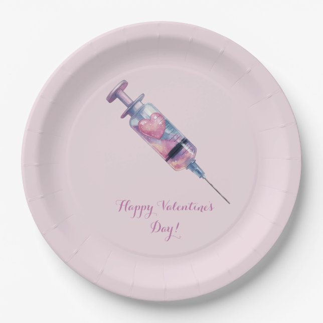 Valentine’s Day Love Injection Design Paper Plate (Front)