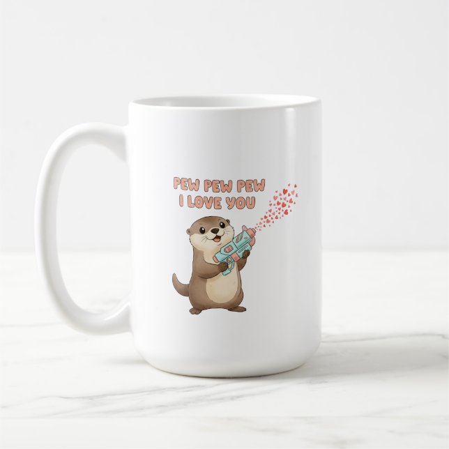 Valentine’s Day Otter Pew Pew Love Coffee Mug (Left)