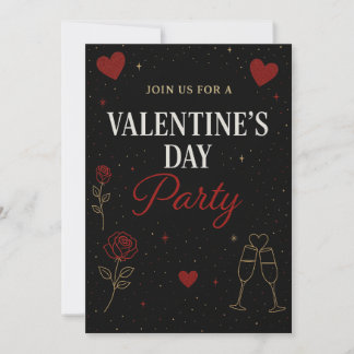Valentine’s Day Party Invitation |Black&Gold Luxe