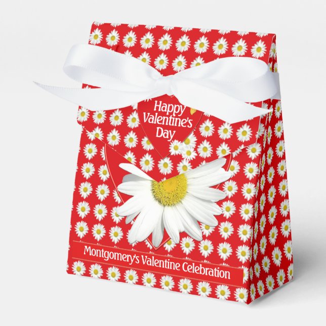Valentine’s Day Party White Daisy Heart Custom Favour Box (Front Side)