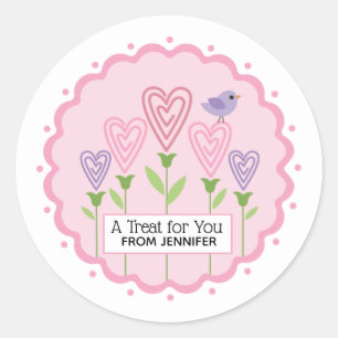 Valentine’s Day Pink Floral Hearts Classic Round Sticker