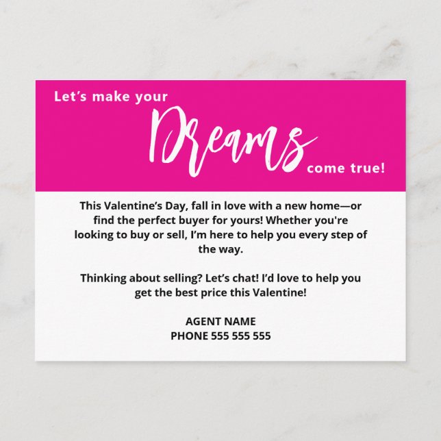 Valentine’s Day Real Estate Marketing love  Announcement Postcard (Back)