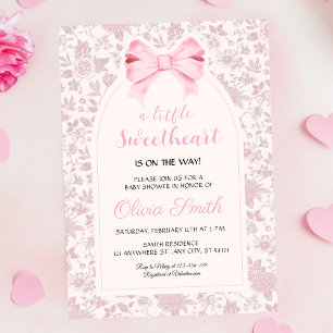 Valentine’s Day Sweetheart Pink Bow Baby Shower Invitation