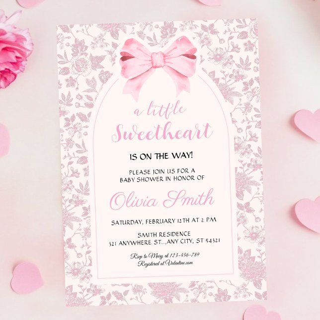 Valentine’s Day Sweetheart Pink Bow Baby Shower Invitation (Creator Uploaded)