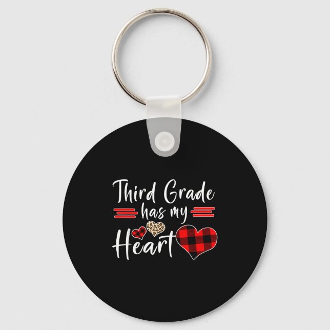 Valentine’s Day Third Grade Has My Heart Plaid Tea Key Ring (Front)