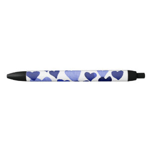 Valentine’s Day Watercolor Hearts – blue Black Ink Pen
