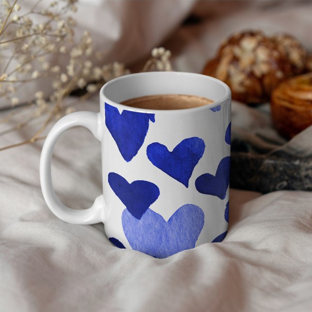 Valentine’s Day Watercolor Hearts – blue Coffee Mug (Creator Uploaded)