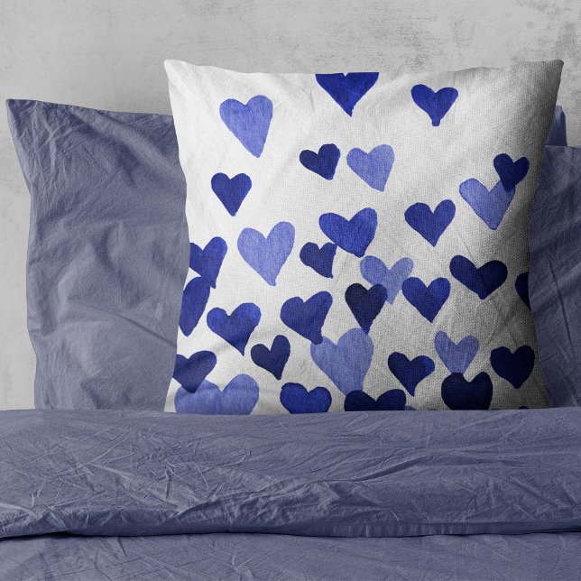 Valentine’s Day Watercolor Hearts – blue Cushion (Creator Uploaded)