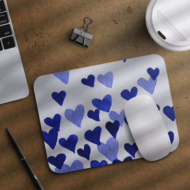 Valentine’s Day Watercolor Hearts – blue Mouse Pad (Creator Uploaded)