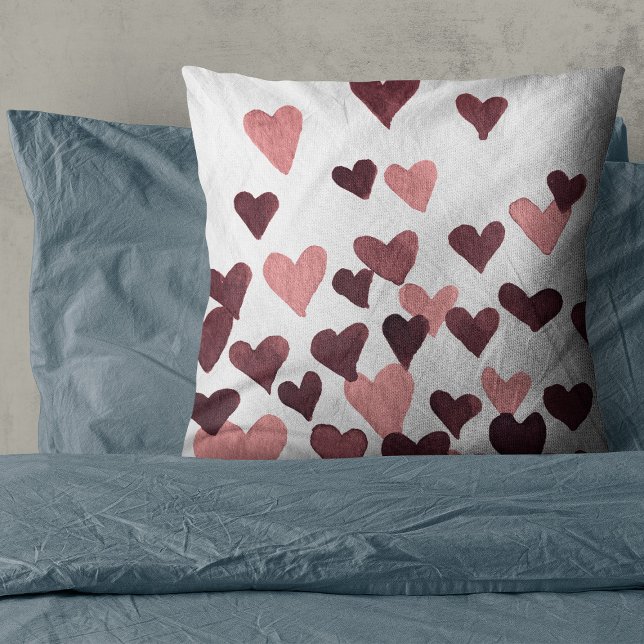Valentine’s Day Watercolor Hearts – dark pink Cushion (Creator Uploaded)