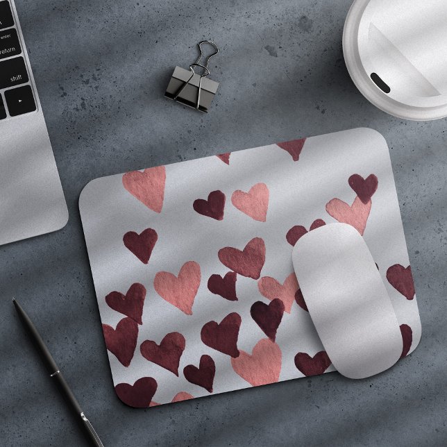 Valentine’s Day Watercolor Hearts – dark pink Mouse Pad (Creator Uploaded)