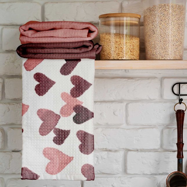 Valentine’s Day Watercolor Hearts – dark pink Tea Towel (Creator Uploaded)