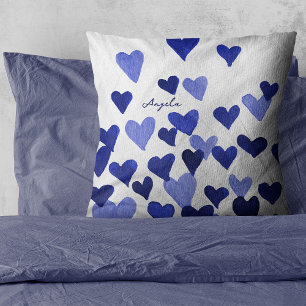 Valentine’s Day Watercolor Hearts Name Cushion