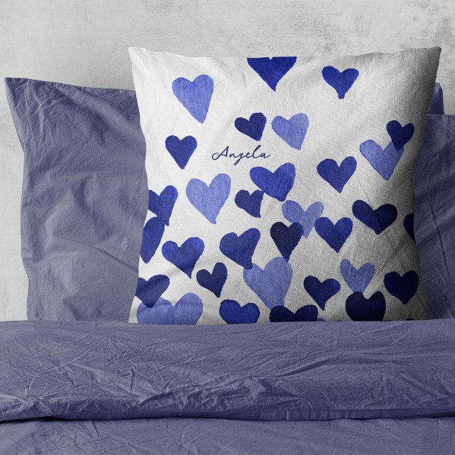 Valentine’s Day Watercolor Hearts Name  Cushion (Creator Uploaded)