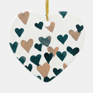 Valentine’s Day Watercolor Hearts – neutral Ceramic Tree Decoration