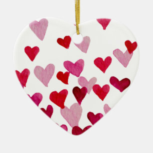 Valentine’s Day Watercolor Hearts – pink Ceramic Tree Decoration