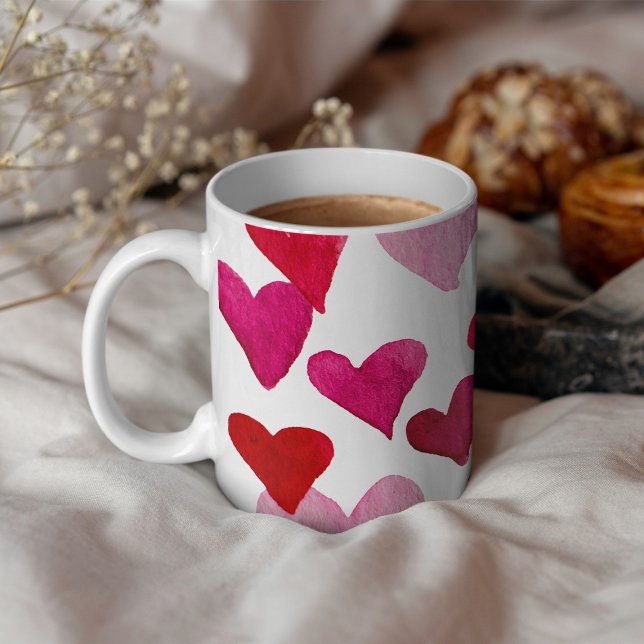Valentine’s Day Watercolor Hearts – pink Coffee Mug (Creator Uploaded)