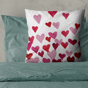 Valentine’s Day Watercolor Hearts – pink Cushion