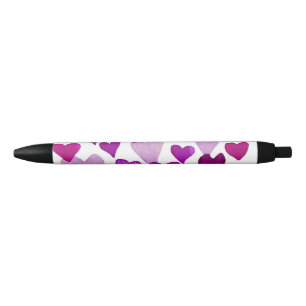 Valentine’s Day Watercolor Hearts – purple Black Ink Pen