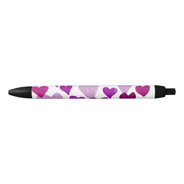 Valentine’s Day Watercolor Hearts – purple Black Ink Pen (Front)