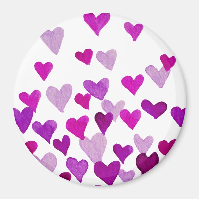 Valentine’s Day Watercolor Hearts – purple Magnet (Front)