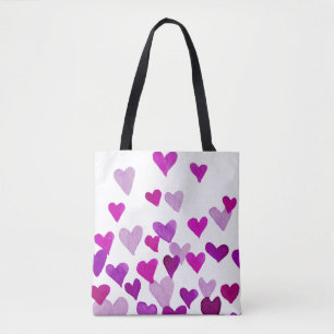 Valentine’s Day Watercolor Hearts – purple Tote Bag