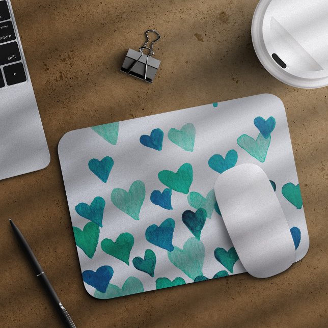Valentine’s Day Watercolor Hearts – turquoise Mouse Pad (Creator Uploaded)