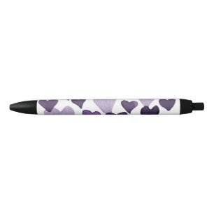 Valentine’s Day Watercolor Hearts – ultra violet Black Ink Pen