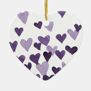 Valentine’s Day Watercolor Hearts – ultra violet Ceramic Tree Decoration